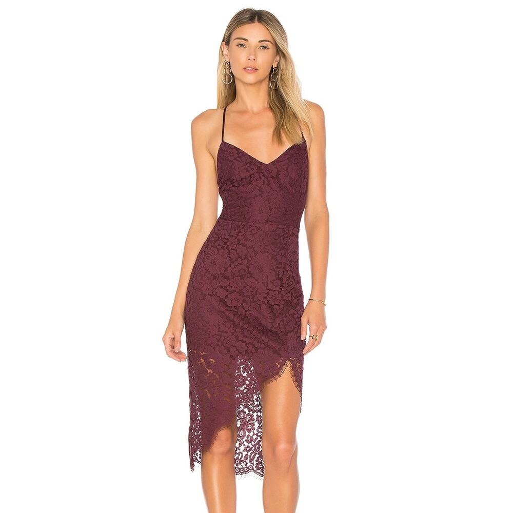 Lovers & Friends Skylight Midi Dress Merlot Wine Lace Up Sleeveless Sz‎ S